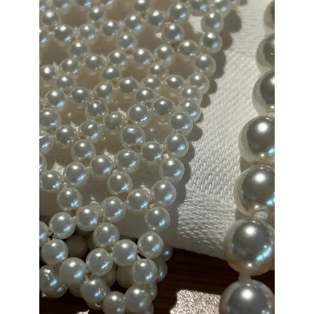 Vntg Lot‎ Faux 2 Pearl Lattice Stretch Bracelets Wide + Strand Knotted Necklace